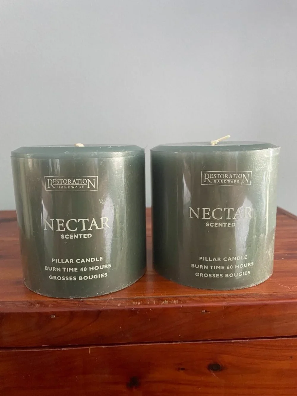 Set of 2 Restoration Hardware Pillar Candles Green Nectar